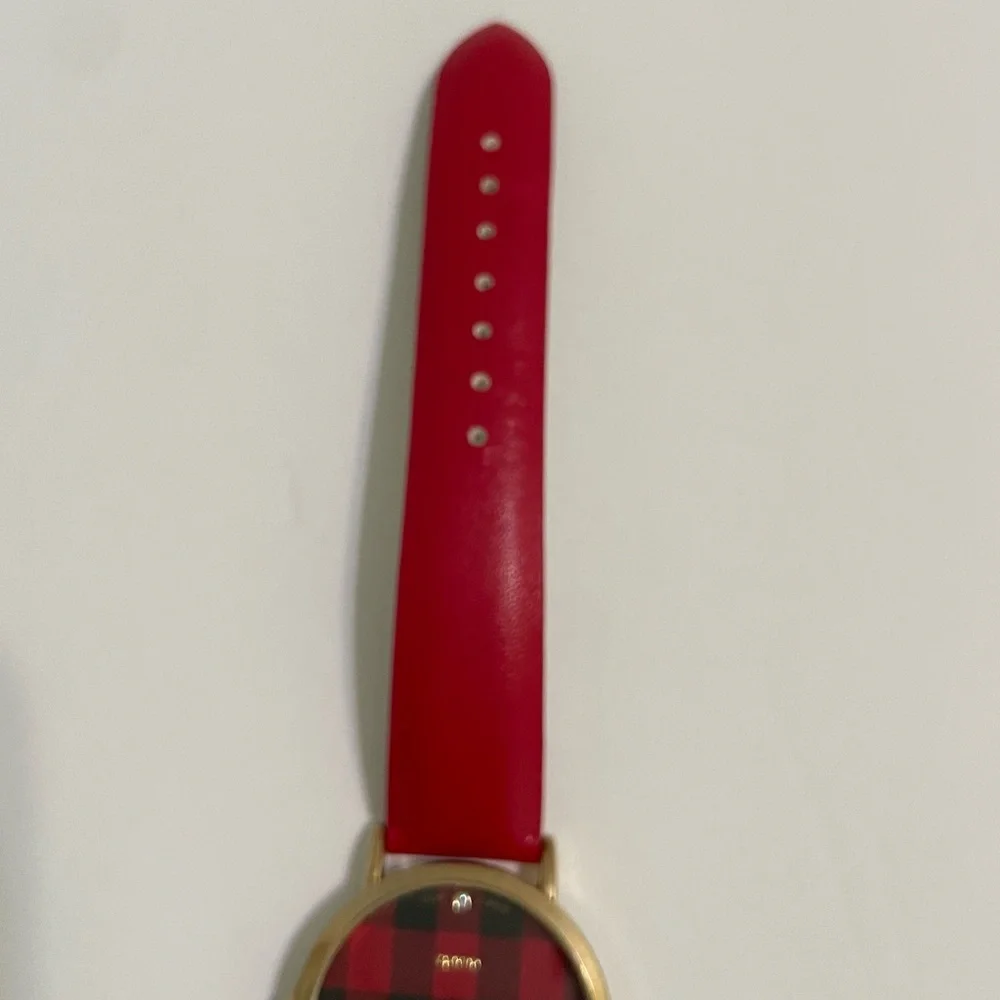 Charming Charlie Red Strap Plaid Round Face Watch Analog Holiday Christmas